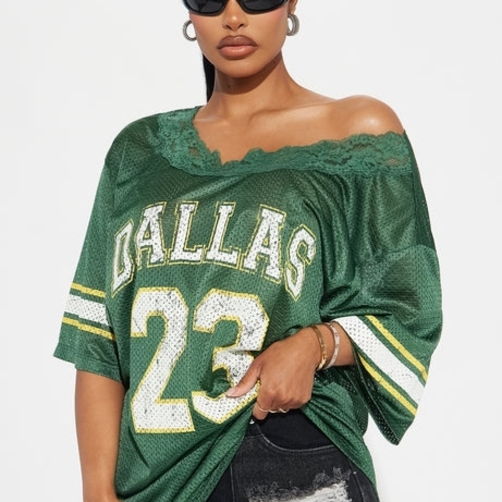 NWT 3X FASHION NOVA Livin' In Dallas 23 Off Shoulder Green Lace Trim Women's Top